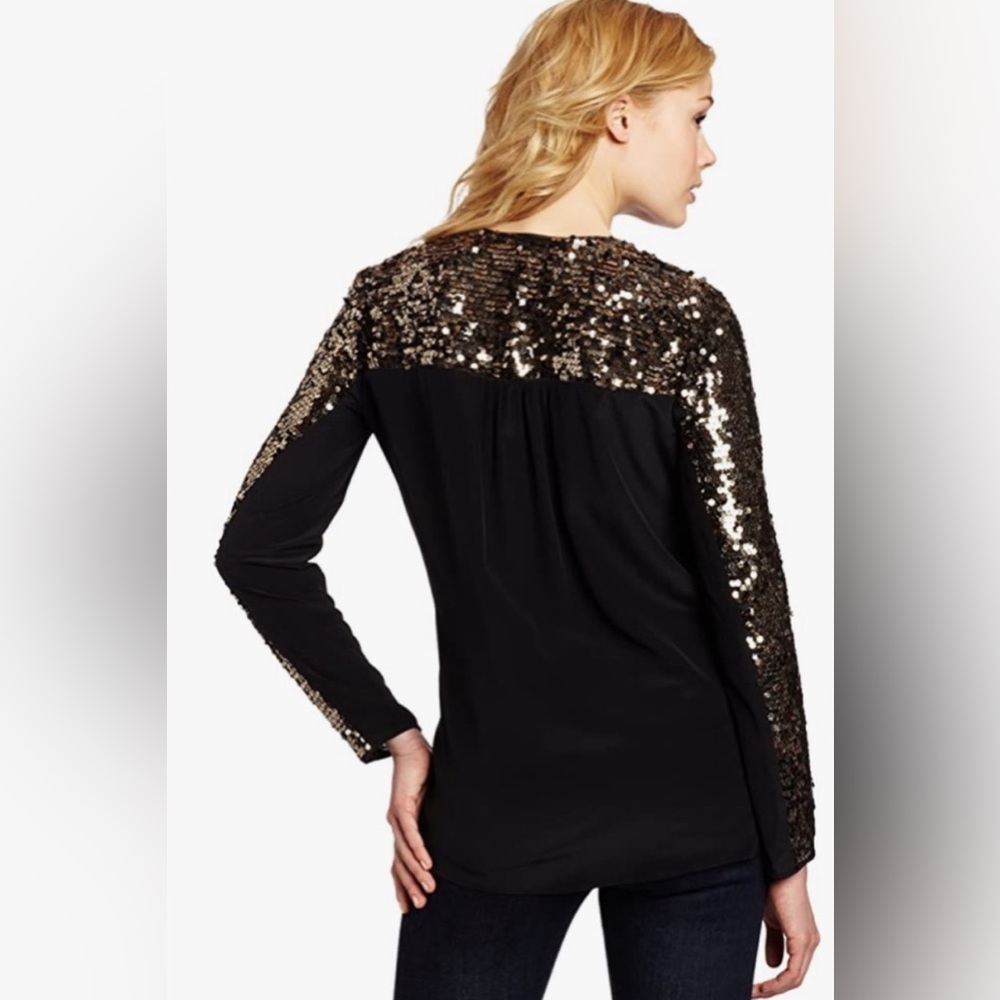 BCBGMaxAzria Black & Gold Silk Sequin Blouse – NWOT - Picture 3 of 11